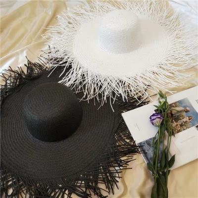 China Fashion Women Straw Floppy Hat Summer Sun Wide Brim Straw Hat Super Extra Large Rough Brim Beach Sun Visor Paper Hats for sale