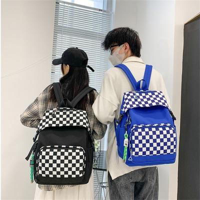 China Retro Korean Casual Cute Student Waterproof School Bags Cool Nylon Backpacks For Women Contrast Color Plaid Fashion Schoolbag for sale