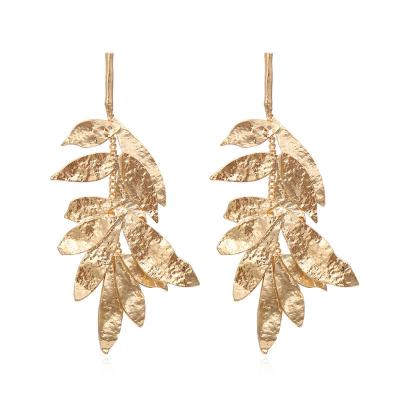 China Fashion simple and exaggerated large leaf long drop earrings fashion style metal jewelry gold color metal for women for sale