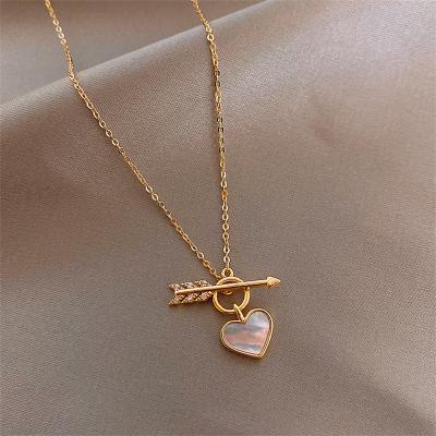 China Korean Fashion Shell Stone Crystal Necklaces For Women Fashion Heart Short Choker Necklace Chain Ladies Love Arrow Pendant Jewelry Gifts for sale