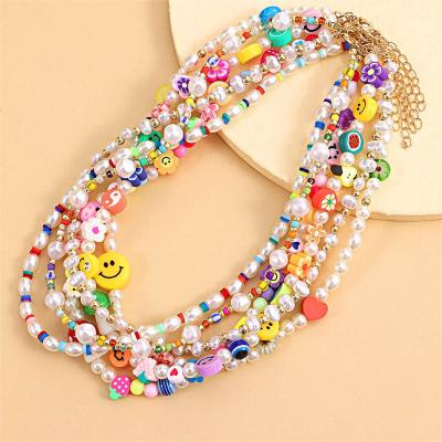 China Fashion Y2K Handmade Necklaces For Women Jewelry Smiley Glass Eyeball Plastic Bead Necklaces Heart Star Choker Necklace For Girls for sale