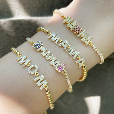 China MOM Charms Letters Charms Best Fashion Mother's Day Gift For Mom Bracelets Rhinestone Bracelets For Women for sale