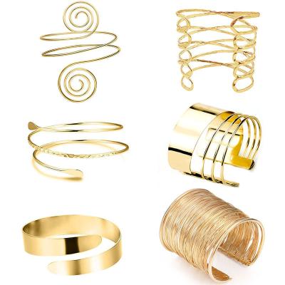 China Geometric Arm Ring Fashion Metal Arm Fashion Women Personality Gold Silver Color Bracelet Ladies Vintage Cavity Bracelet for sale