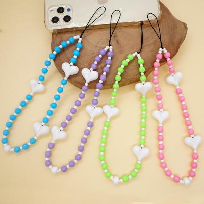 China Fashion Environmental Friendly Color Rainbow Beads Stripes Acrylic Resin Beads Mobile Phone Handmade Chain Lanyard Female Cell Phone Ornaments for sale