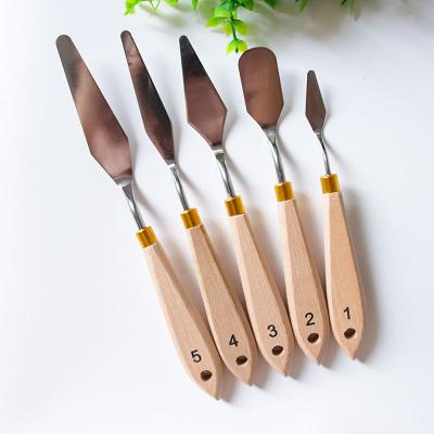 China For all oil or acrylic paint & 5 Pieces Premium Matching Palette Knife Metal Mix Color Wood Handle Set Painting Tools for sale