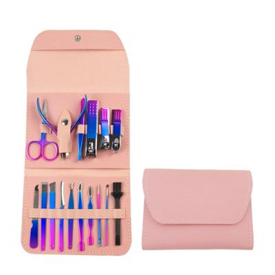 China Pink 12pcs Finger Set Nail Clipper Set Professional Manicure Set Manicure Kit Nail Care Kit Stainless Steel With Case for sale