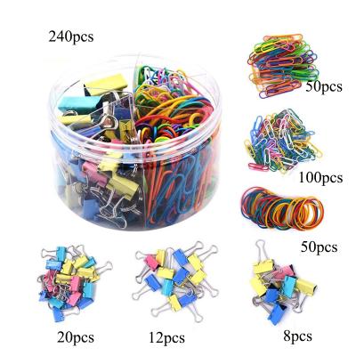 China Colorful Supplies 240pcs Metal Colored School Desk Clamps Paper Clips Set Elastic Bands Place Binder Paper Clip for sale