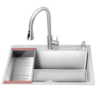 China Without Faucet HM6545 Durable Contemporary Single Bowl Brushed Square 304 Stainless Steel Handmade Basin Kitchen Sink for sale