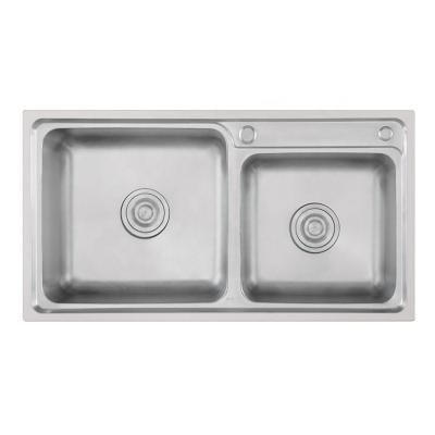 China Without Faucet LS-8143 Thickening Double Basin Sink Two Bowls Kitchen Sinks Integrated Casting 304 Stainless Steel for sale