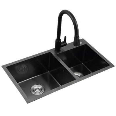 China Without Square High Quality Manual Black Basin Faucet HM8245N Thickening Stainless Steel Nano Handmade Kitchen Sink for sale