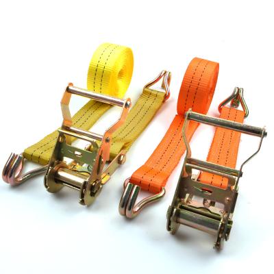 China POT 1.5 Inch 38mm ATV Truck Ratchet Link Down Strap With Yellow Or Orange Webbing And Double J-Hooks 2 Ton Snap for sale