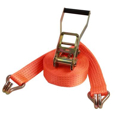 China 2 Inch 50mm PE Ratchet Tie Down Heavy Duty 8m Straps With Orange Polyester Webbing 10000lbs Snap for sale