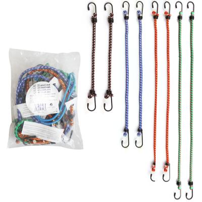 China Rubber And PP Customized Elastic Bungee Cord 8 Pack Round Multicolor With Mental End Hooks for sale