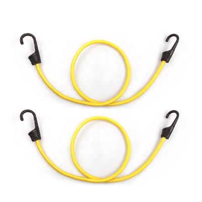 China 2pcs 8mm yellow rubber and pp heavy duty elastic rubber bungee cord with pp coated steel hooks for sale