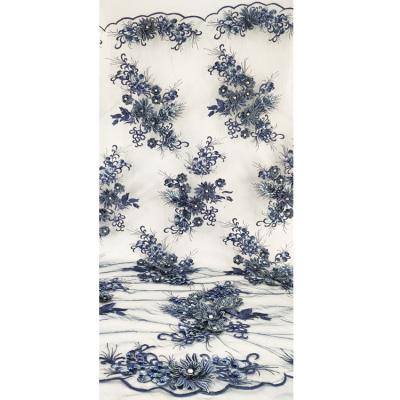 China Cheap Sustainable Price Dark Blue Flower Embroidered Lace Fabric Top Selling Embroidery Fabric for sale