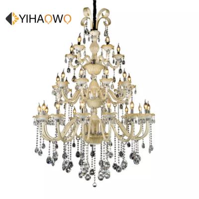 China Luxury Custom Czech French Empire Modern Luxury Stairs Lobby Crystal Hanging Led Glass Lamp High Ceiling Chandelier Pendant Light for sale