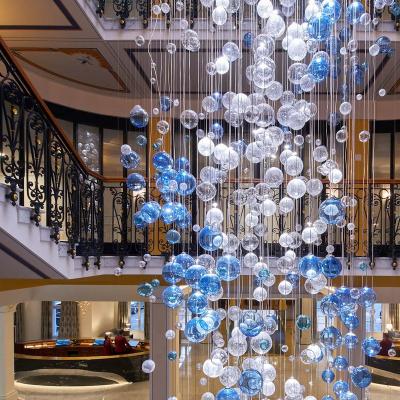 China Luxurious Long Stairs Idyllic Hanging Ball Customized Glass Led Chandelier Pendant Lamp for sale