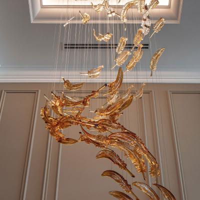 China Luxurious Custom Lighting Modern Art Decorative Feather Type Glass Chandelier for sale