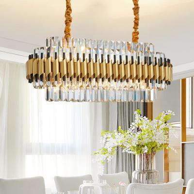 China Luxury Indoor Luxury Gold Stainless Steel Chandelier Oval Fancy Pendant Lights Household Hanging Crystal Chandelier for sale