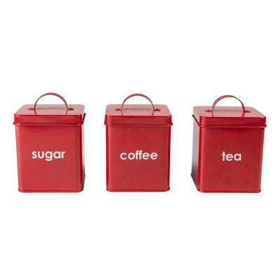 China Square Metal Viable Kitchen Countertop Farmhouse Tin Food Storage Tea Coffee Sugar Canister Set of 3 for sale