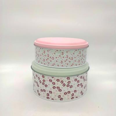 China Viable Hot Selling Round Pink Powder Coated Metal Cookie Tin Kitchen Cake Iron Storage Can Toughen Tin for sale