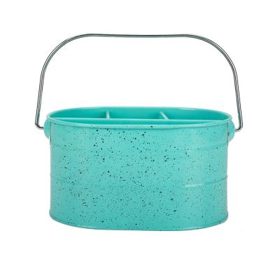 China Viable Colorful Green Metal Divided Storage Bucket Jar Utensil Cart With 4 Slots for sale