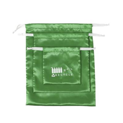 China Custom 210D Recyclable Drawstring RPET Custom Printing Promotional No Handle Polyester Drawstring Bags for sale