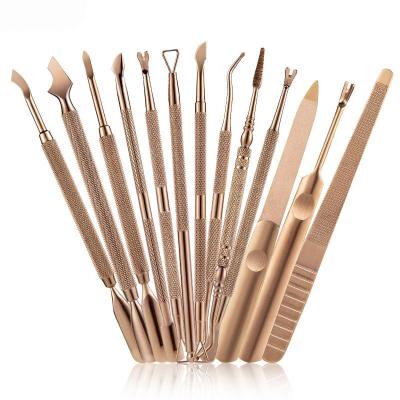 China Nail Art Tools 13 Style Stainless Steel Nail Art Polish Cuticle Remover Gel Stainless Steel Pushers Cleaner Set for sale