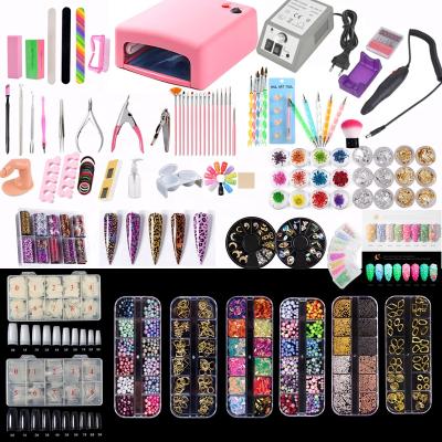 China Nail Art Tool Kit Nail Drill Uv Lamp Beauty Professional Nail Art Curing Acrylic UV Nail Gel Set for sale