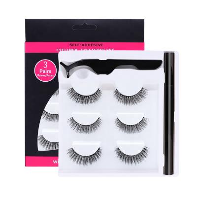 China Soft Hot Selling Reusable 3pairs False Eyelashes Set Eyelashes Waterproof Self Adhesive Eyeliner for sale