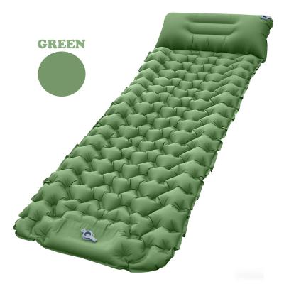 China Hot Sale 10CM Outdoor Self inflating Camping Air Mat Mattress Foot Pump Press Waterproof Ultralight Sleeping Pad with Pillow for sale