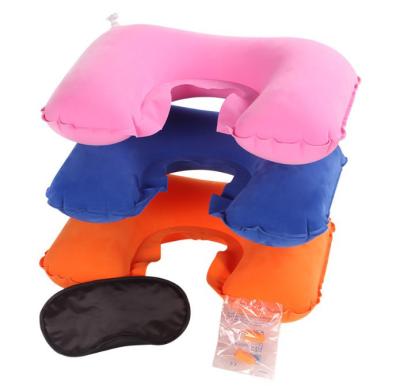 China 3 in1 U shape neck pillow Inflatable Neck Air Cushion Pillow+ eye mask + 2 Ear Plug for travel for sale