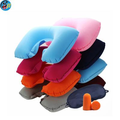 China Factory price U-shape flocked inflatable travel neck pillow for sale