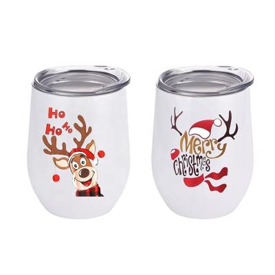 China New Products Viable Stemless 12oz Stainless Steel Vacuum Sublimation White Wine Tumbler Insulated Mug With Slide Lids Christmas Mug for sale