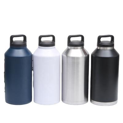 China PORTABLE Sports Wide Mouth Beer Shaker Water Bottle Vacuum Jar Stainless Steel 64oz Outdoor Camping Flask With Handle Custom for sale