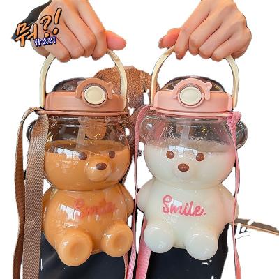 China Creative Sustainable Large Capacity Cute Cartoon Bear Water Cup With Strap Straw Children'S Portable Water Bottle for sale