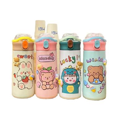 China PORTABLE Hot Selling 480ML Wall Vacuum Flask Double Wall Bottle Stainless Steel Vacuum Flask Flat Bottle With Cartoon Stickers for sale