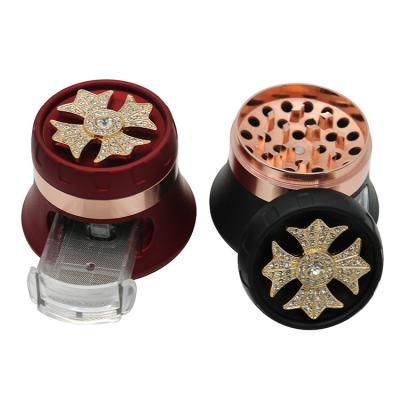 China Pear Shaped Zinc Alloy Smoking Grinder Rubber Paint Flower Smoke Layer 78mm Smoking Accessories New Four Shaped Cover With Drawer Smoke Grinder for sale