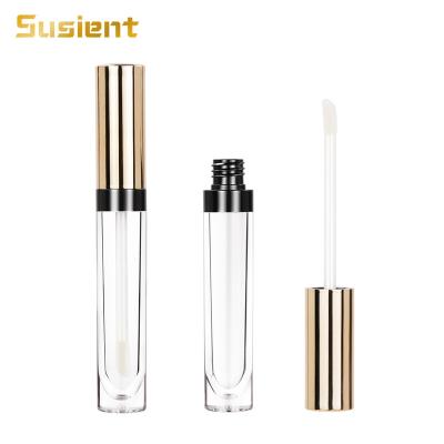 China Custom logo high quality empty clear high quality cosmetic lip gloss tube 5ml lip gloss containers lip gloss tube containers gold lidplastic makeup container for sale