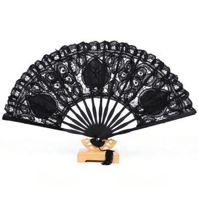 China China 11 Inch Wedding Favors Bamboo Fan Black Lace Fan for sale