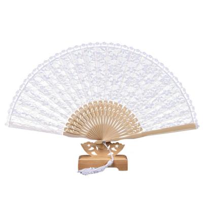 China China 9 Inch Top Bamboo White Lace Fan For Wedding Gifts for sale