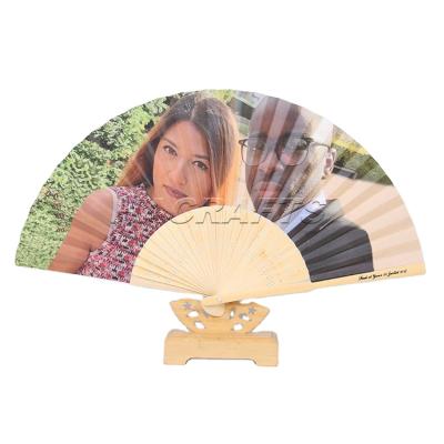 China China price 21cm bamboo material cheap wedding custom logo paper fan for guests for sale