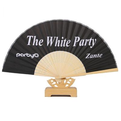 China China 21cm Customized Black Hand Made Foldable Bamboo Paper Wedding Hand Fan for sale