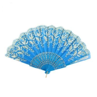 China China Wholesale Crinkle Printing Plastic Cloth Hand Fan for sale