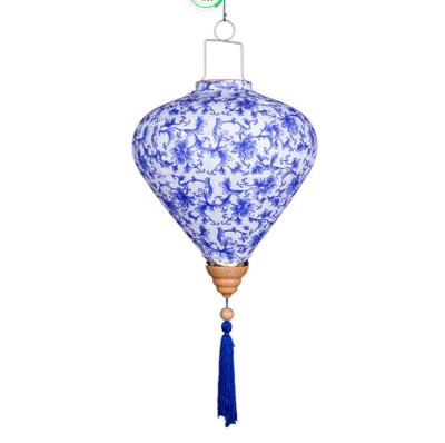 China Bright Flower Printed Fabric Hanging Lantern for Chinese New Year Bedroom Decoration Durable Home Practical Lanterns with Tassel for sale