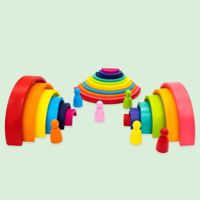 China Rainbow Stacker Building Block Creative Wooden Rainbow Stacker Wood Colorful Eco-friendly Non-Toxic Wooden Rainbow Stacker for sale