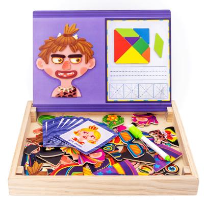 China Eco-Friendly Non-Toxic Character Face Features Changing Wooden Magnetic Puzzle Toys Kids Changing Magnetic Wooden Puzzle for sale