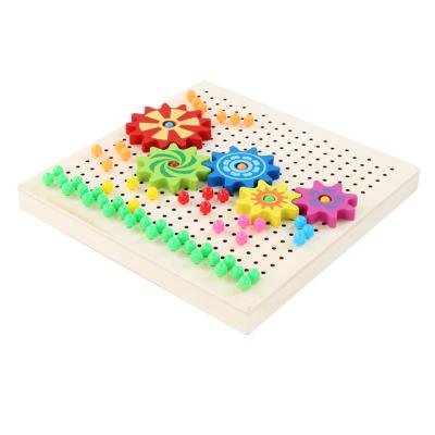 China Eco-friendly Non-toxic Wooden Multifunctional Color Matching Mushroom Nails Pegboard Jigsaw Puzzle Mosaic Pegboard for sale