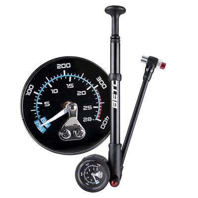 China non-leakage BETO 400psi two stage head recirculation shock compressor MTB suspension fork pump road bike high pressure inflator with gauge for sale