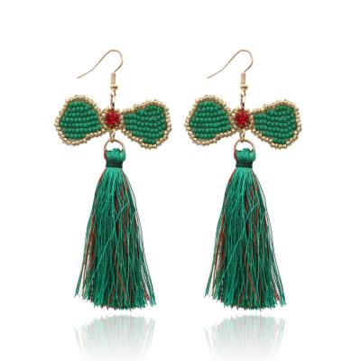 China Cute Handmade Christmas Rice Beads With Tassel Fan-shaped Earrings for sale